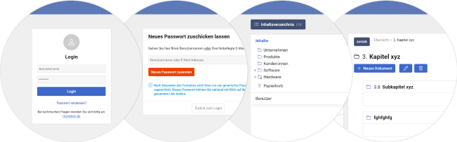 Screenshots von Detailausschnitten vom Adminzugang eines DMS