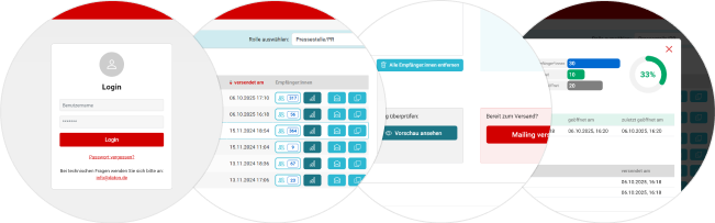 Screenshots von Detailausschnitten vom Adminzugang eines Cloud-Mailers