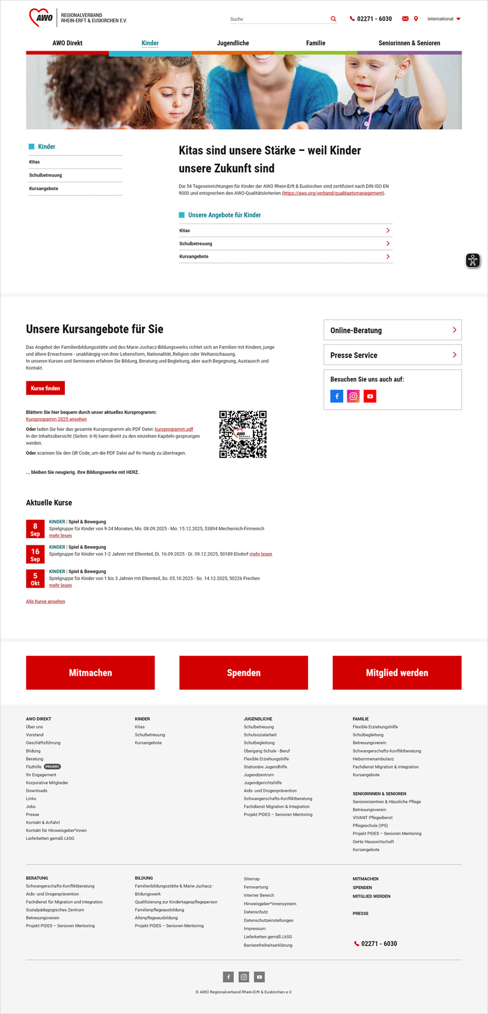 Screenshot der barrierefreien Portal-Website, Rubrik: Kinder