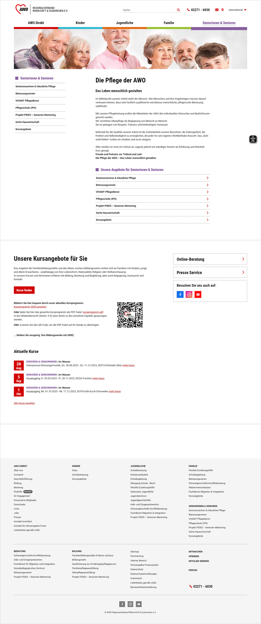 Screenshot ded barrierefreien Webdesigns, Rubrik: Senioren
