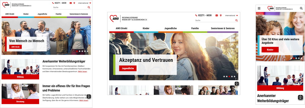 Screenshots des responsiven Webdesigns der Portal-Website