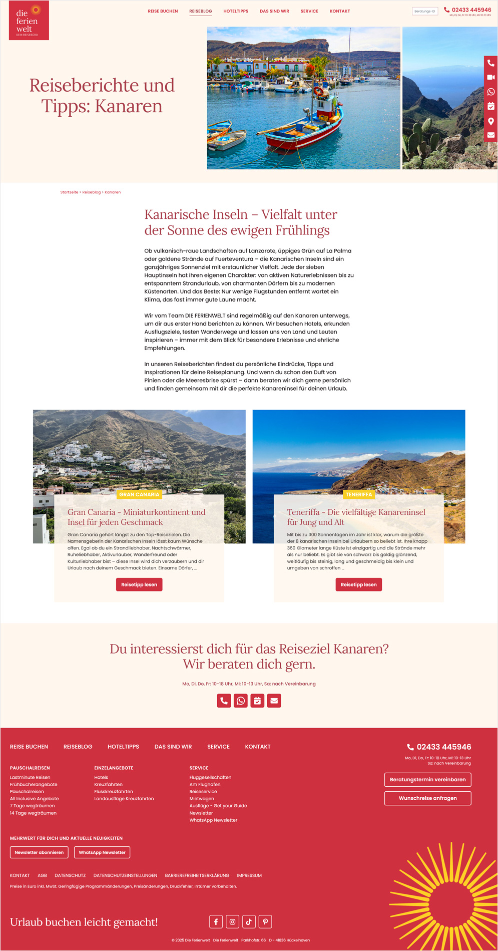 Webdesign für die Reisetipps