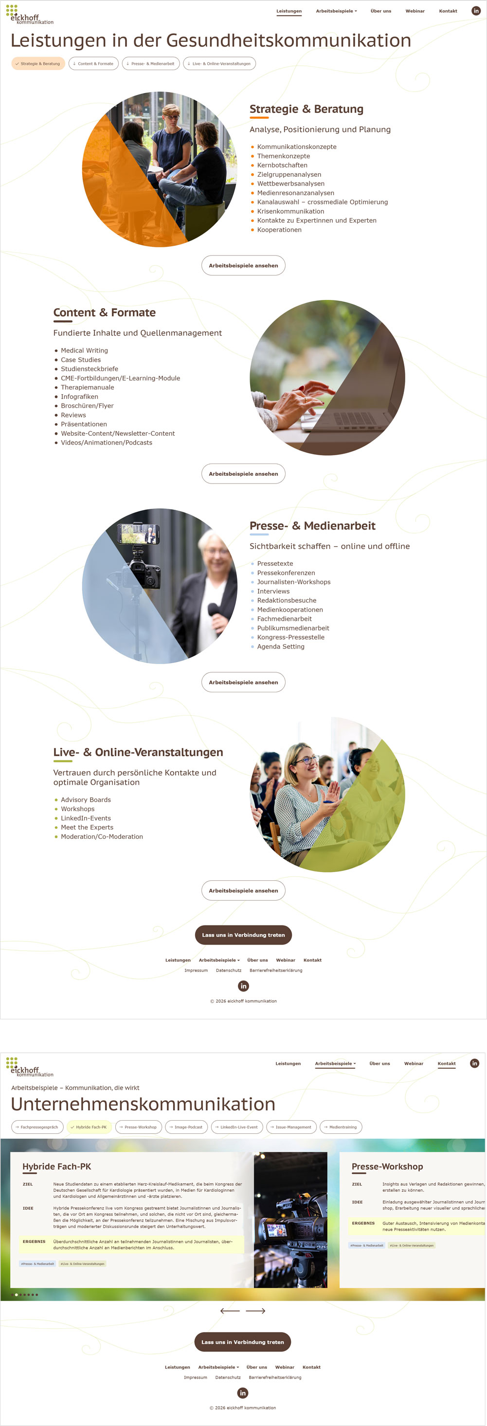 Webdesign der Übersichtsseite Leistungen