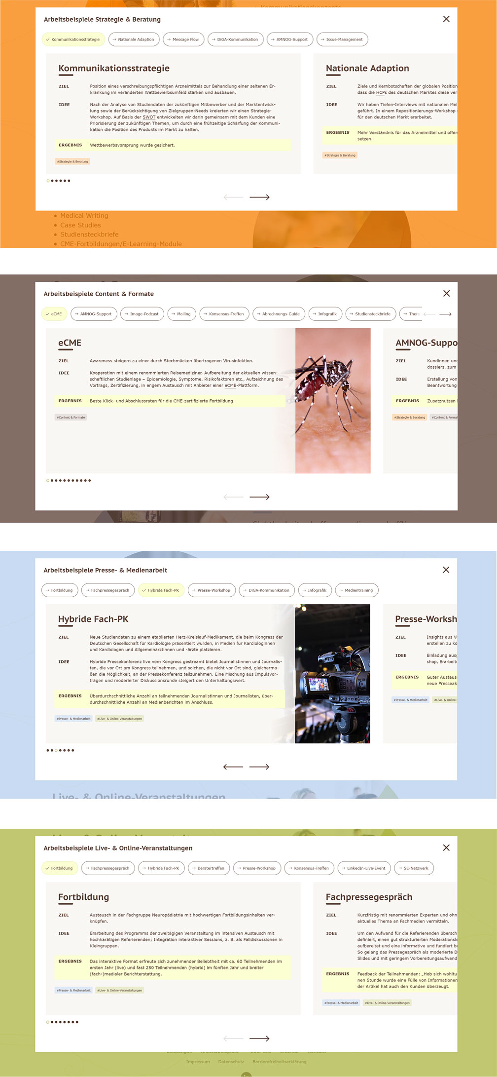 Wedesign der einzelnen Arbeitsbeispiele im Slider