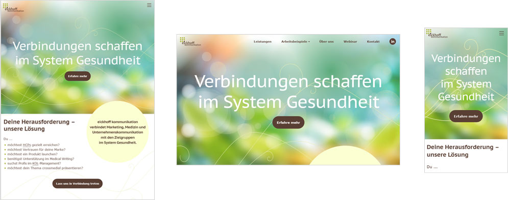 Responsives Webdesign am Beispiel der Startseite auf verschiedenen Endgeräten