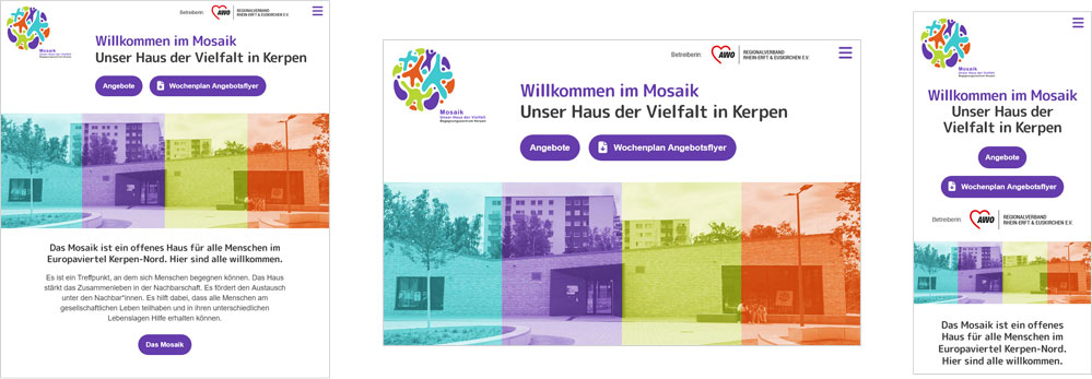 Screenshots des responsiven Webdesigns
